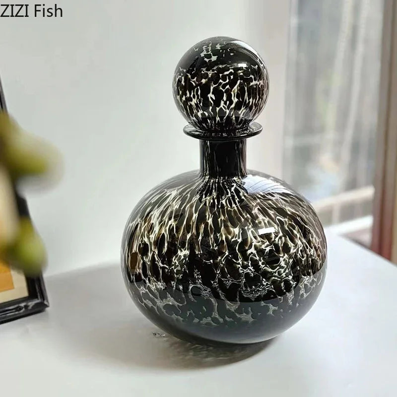 DecorBites™ Leopard Texture Glass Vase: Modern Floral Vase for Chic Room Decor