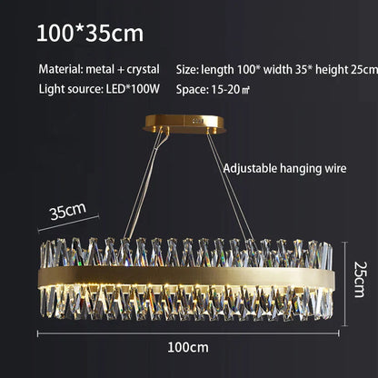 DecorBites™ Golden Round Crystal Chandelier LED Ceiling Light for Living Room and Bedroom