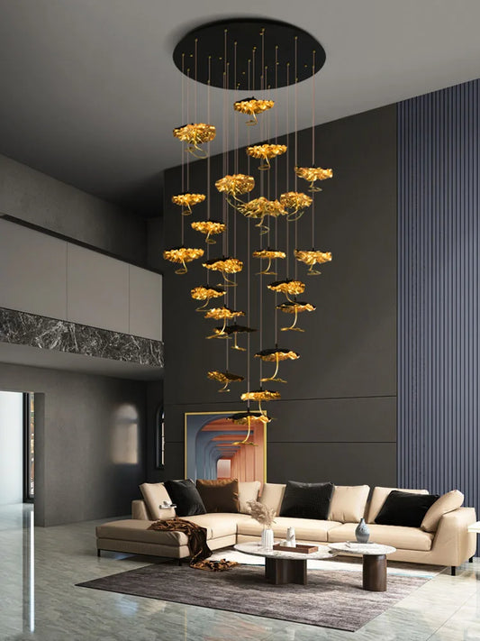 DecorBites™ Lotus Staircase LED Chandelier - Multi-Head Copper Black Gold Hanging Lamp
