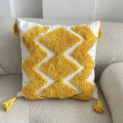 Funda de cojín DecorBites™ Boho geométrica con borlas y mechones, 30x50/45x45 cm