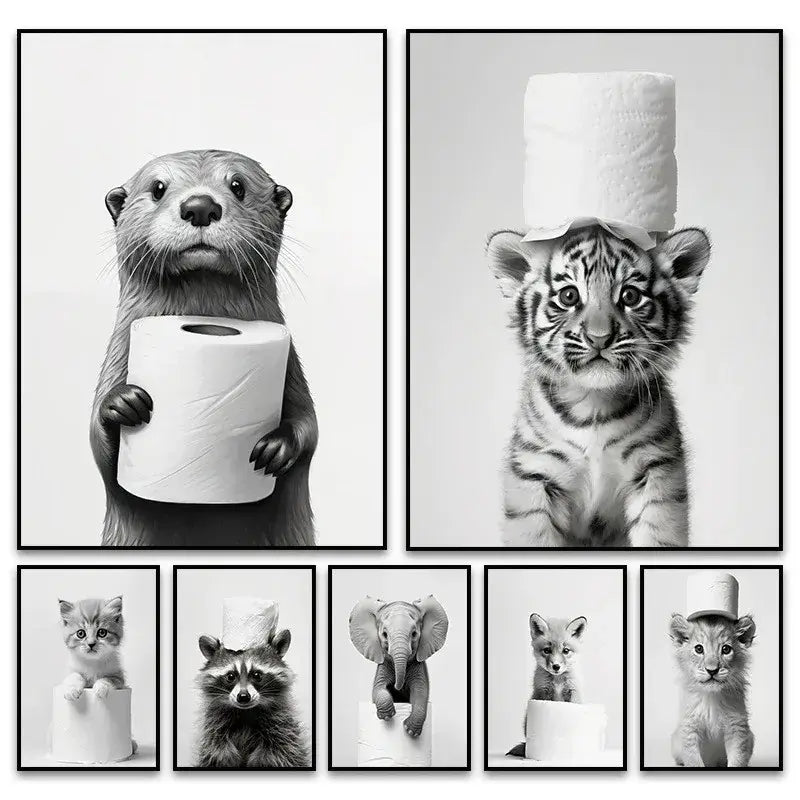 DecorBites™ Cute Animals Canvas Wall Art for Bathroom