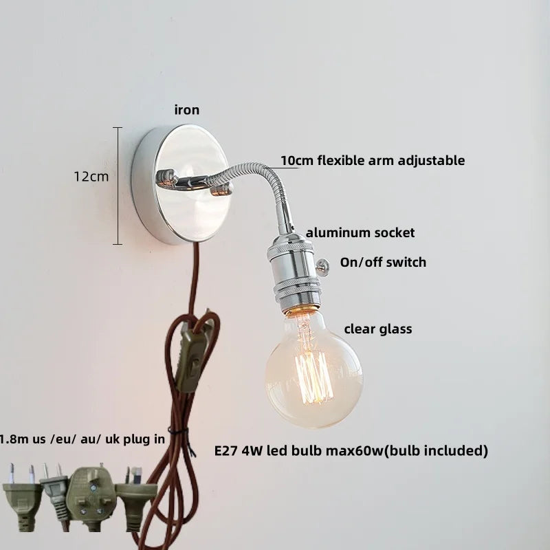 DecorBites™ Glass Wall Light Fixture with Pull Chain Switch, Adjustable Arm, Modern Nordic Design