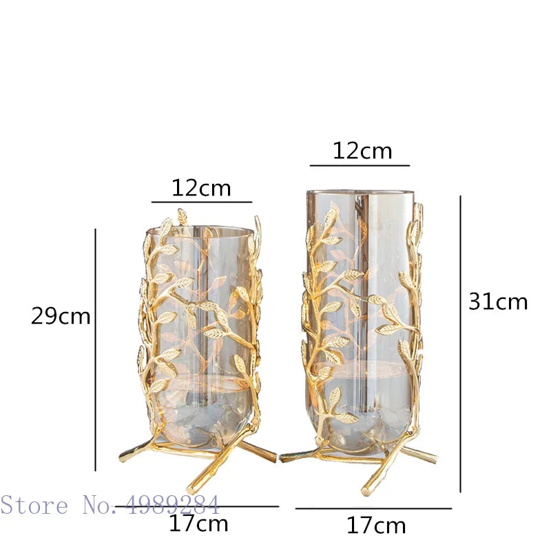 DecorBites™ Gold Frame Glass Vase with Rattan Branches for Home Decor & Flower Arrangement
