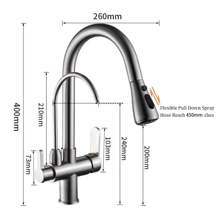 Grifo de cocina Decorbites™: Mezclador de fregadero de tres vías para grifo de filtro de agua