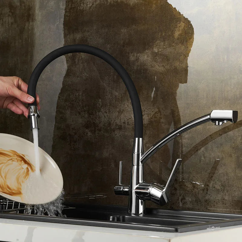 Decorbites™ Grifo de cocina montado en cubierta negro con rotación de 360° y filtro de agua