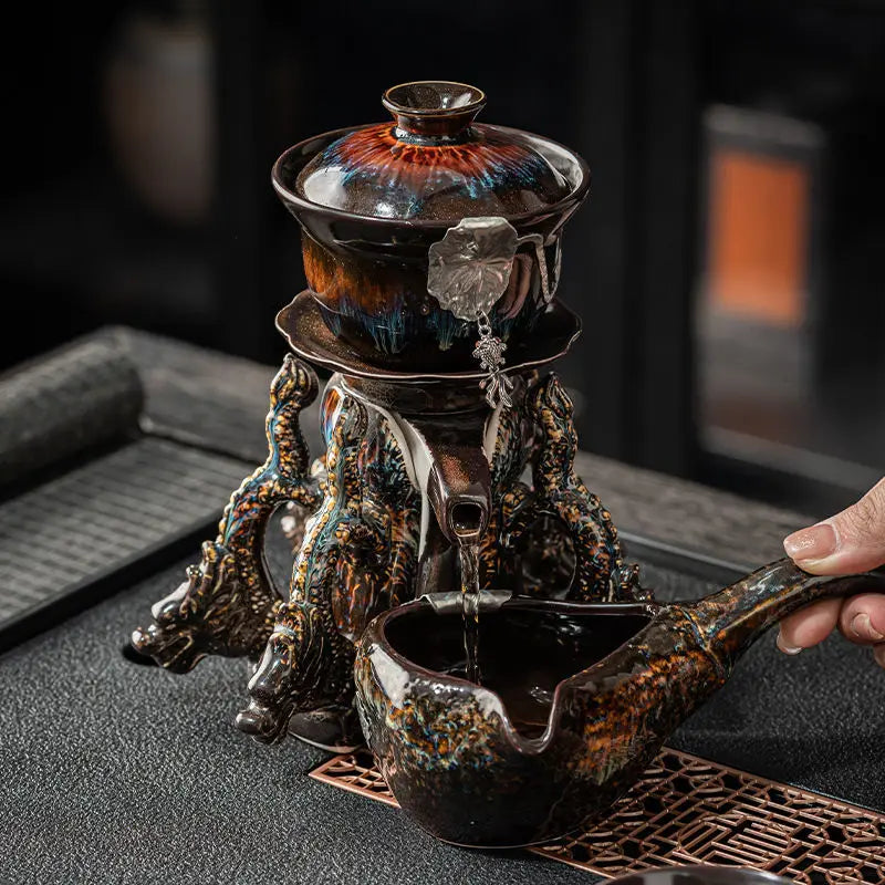 DecorBites™ Dragon Teapot & Magnetic Rotating Tea Set, Chinese Kung Fu Teaware