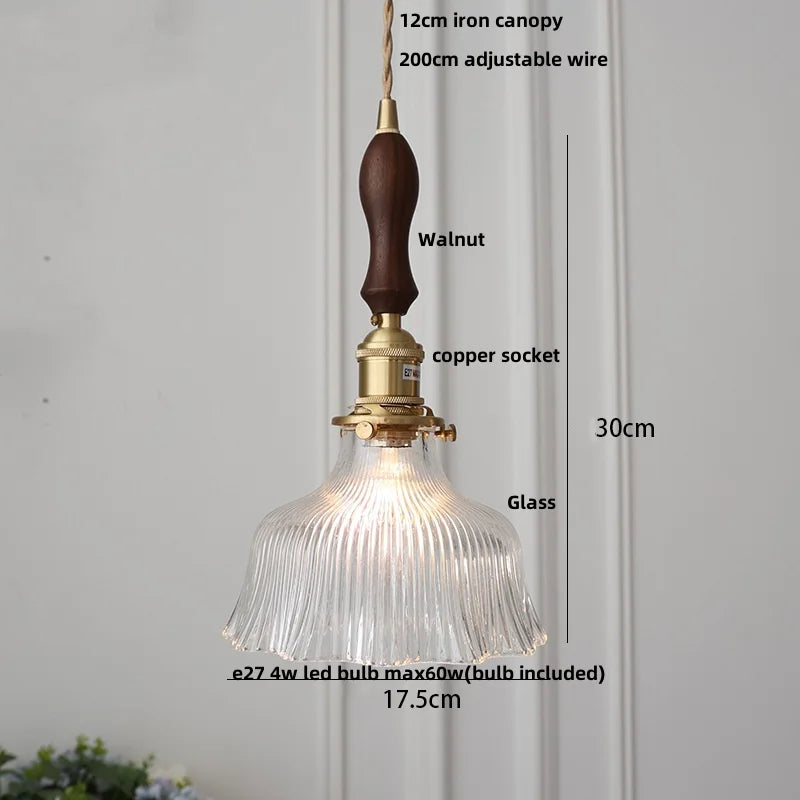 DecorBites™ Clear Glass LED Pendant Light Fixture Modern Copper Knob Switch Hang Lamp
