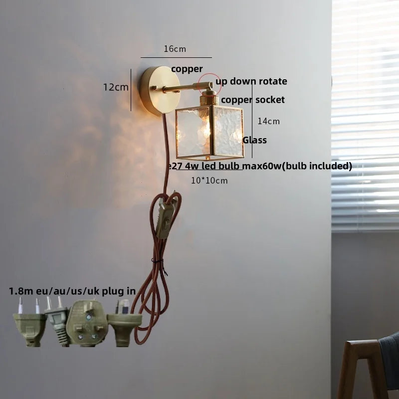 DecorBites™ Japanese Style LED Wall Light Clear Glass Pull Chain Switch Bedside Lamp