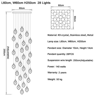 DecorBites™ Diamond Crystal Ball Chandelier LED Hanging Lamp Gold Fixture