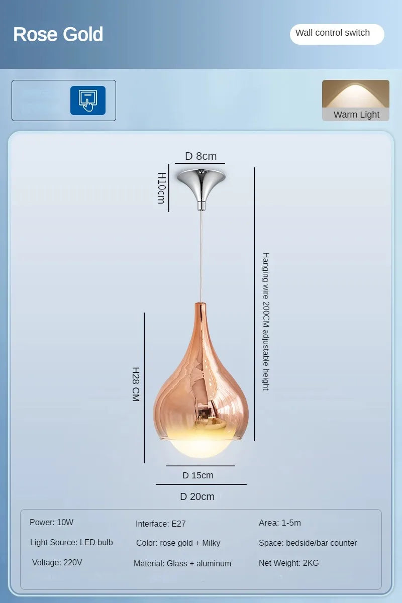 Lámpara de techo colgante moderna DecorBites™ con diseño de gota de agua LED - Ideal para dormitorios