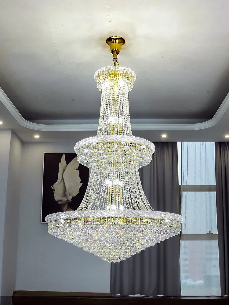 Modern Crystal Staircase Chandelier in Gold or Black
