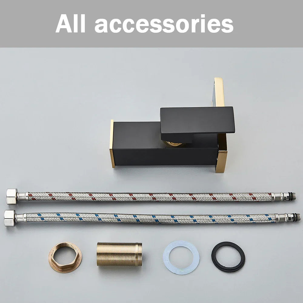 DecorBites™ LED Black Waterfall Basin Faucet: Deck Mounted Hydroelectric Mixer Tap