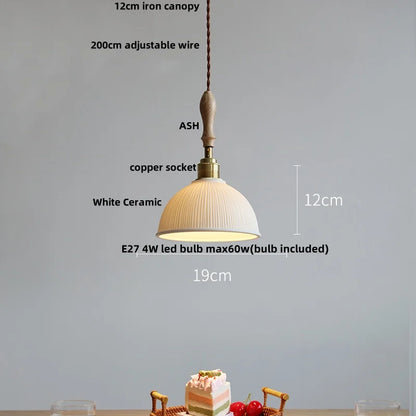 DecorBites™ LED Pendant Light Ash Wood White Ceramic Japanese Style Hanging Lamp