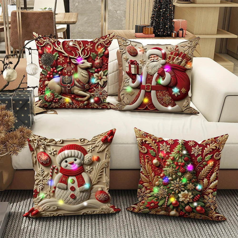 LED 3D Santa Claus pattern design decorative pillowcase Christmas party decorative cushion cover home decoration gift