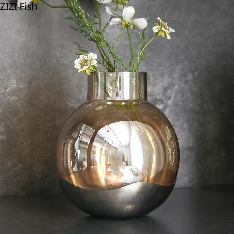 DecorBites™ Amber Glass Vase Desk Decoration Round Floral Room Decor