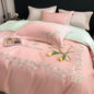 Decobites Flower Embroidery Cotton Duvet Cover Set, Queen/King Size Bedding Set with Sheets