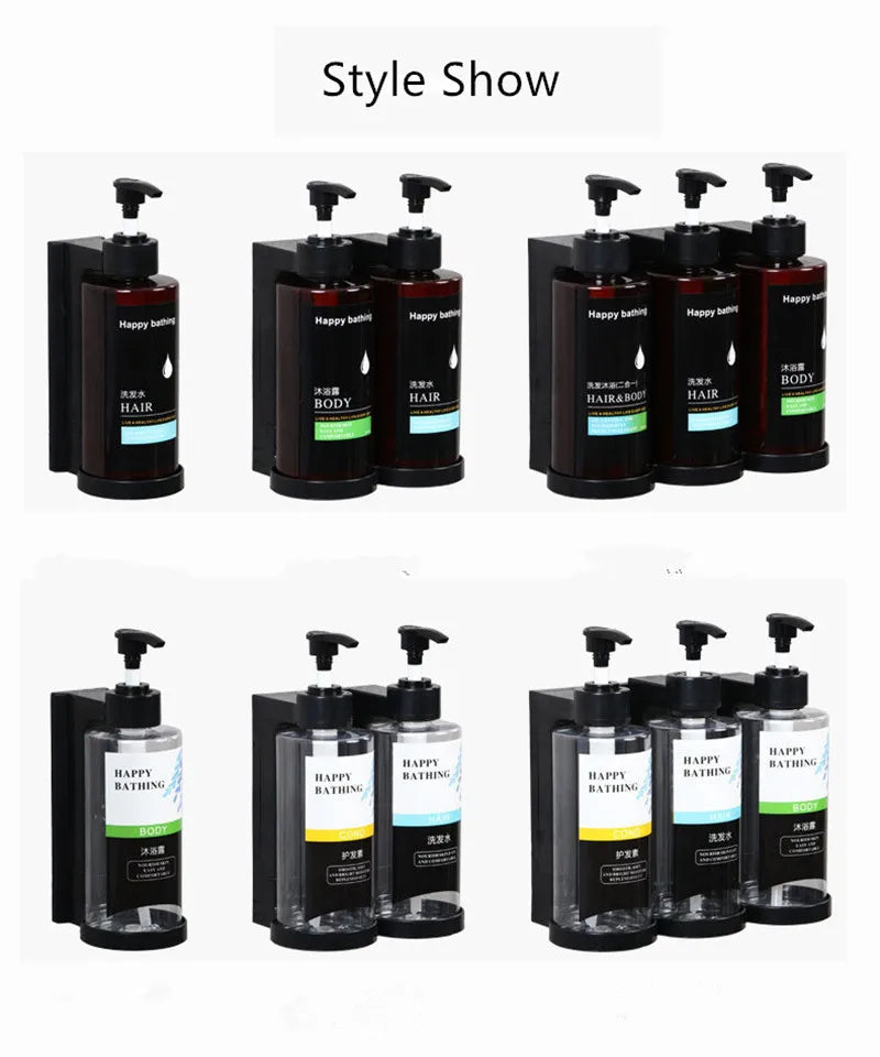 DecorBites™ Amber Soap Dispenser & Shampoo Bottles Set for Drill-Free Bathroom Storage