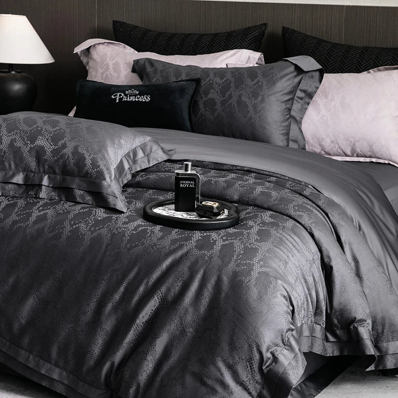 Decobites Luxury 1000TC Egyptian Cotton Jacquard Bedding Set in Dark Gray