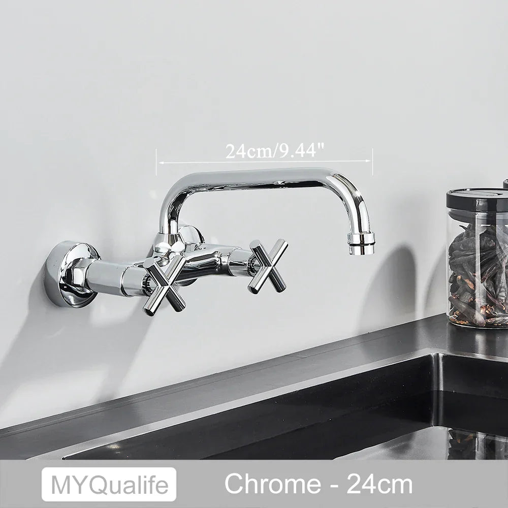 DecorBites™ Antique Brass Dual Handle Wall Mount Kitchen Faucet