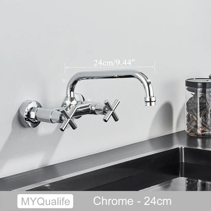 DecorBites™ Antique Brass Dual Handle Wall Mount Kitchen Faucet