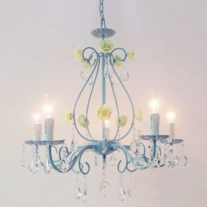 ثريا ديكوربايتس™ من الكريستال الأزرق لغرفة نوم الأميرة - مصابيح معلقة على شكل زهور رومانسية للأطفال