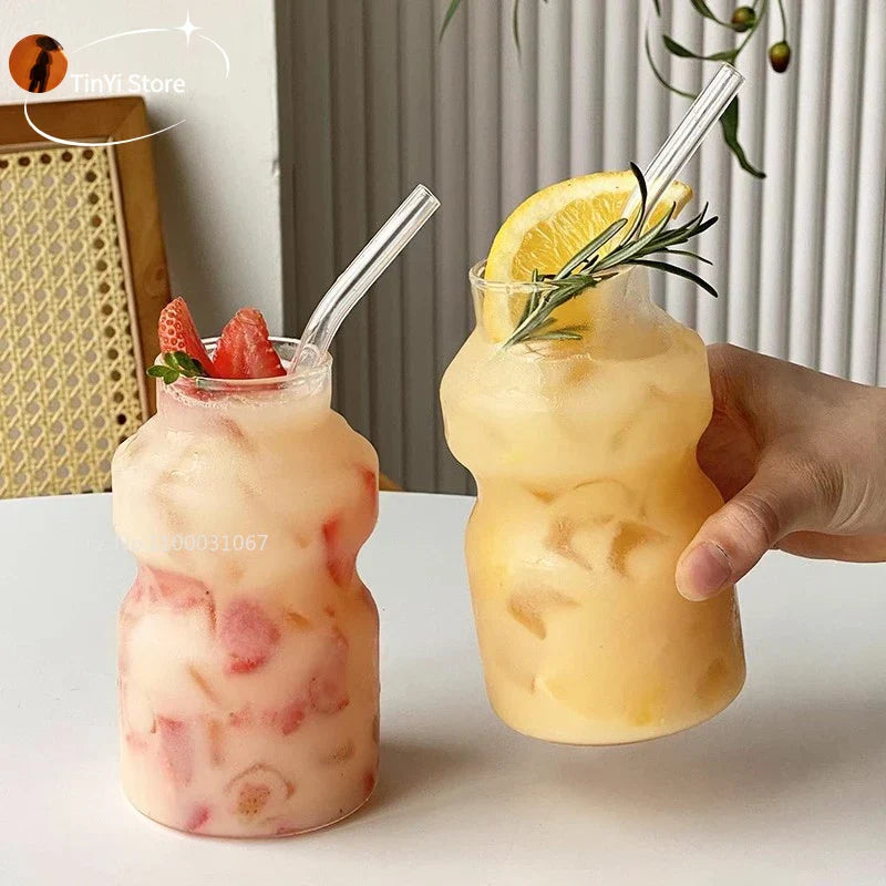 Vasos de vidrio borosilicato DecorBites™ para leche, jugo, té y café: resistentes al calor y con estilo.