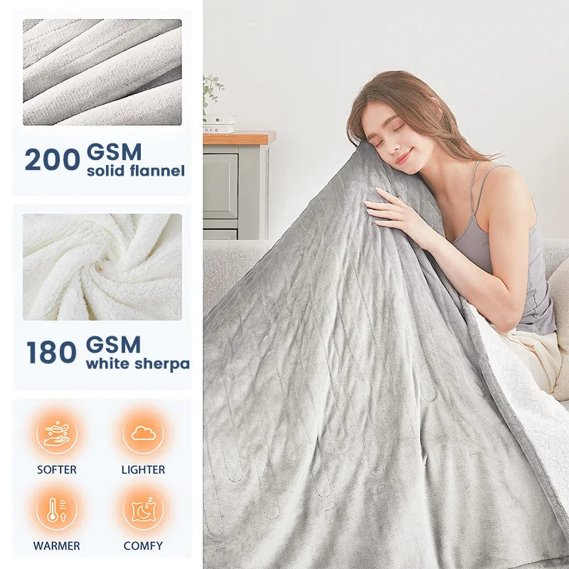 Decobites Electric Heated Blanket, Soft Plush Reversible Throw for Sofa and Bed