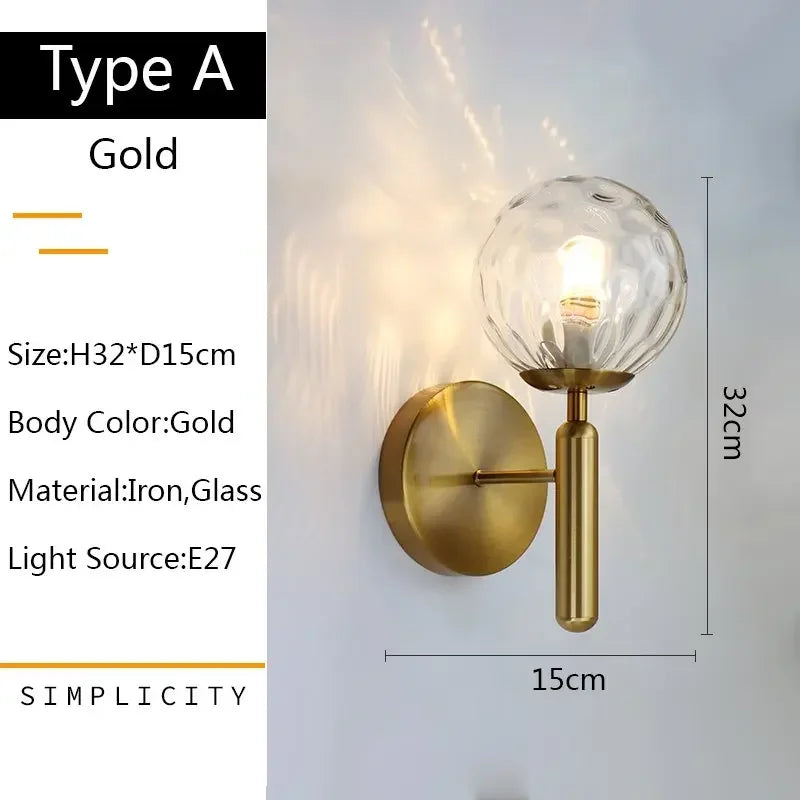 مصباح حائط LED على شكل كرة زجاجية من DecorBites™ لغرفة النوم وغرفة المعيشة