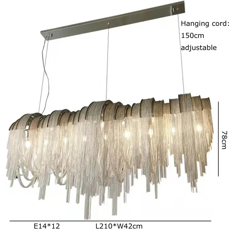 DecorBites™ Aluminum Chain Pendant Lights Postmodern Tassel Hanging Lamp for Dining Table