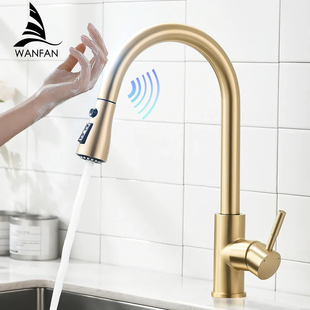 DecorBites™ Gold Sensor Kitchen Faucet Stainless Steel Smart Touch Control Sink Tap