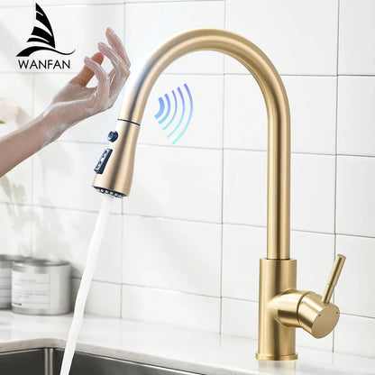 DecorBites™ Gold Sensor Kitchen Faucet Stainless Steel Smart Touch Control Sink Tap