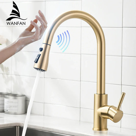 DecorBites™ Gold Sensor Kitchen Faucet Stainless Steel Smart Touch Control Sink Tap