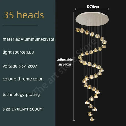 DecorBites™ Crystal LED Ceiling Chandelier: Modern Spiral Kitchen Staircase Home Decoration Light