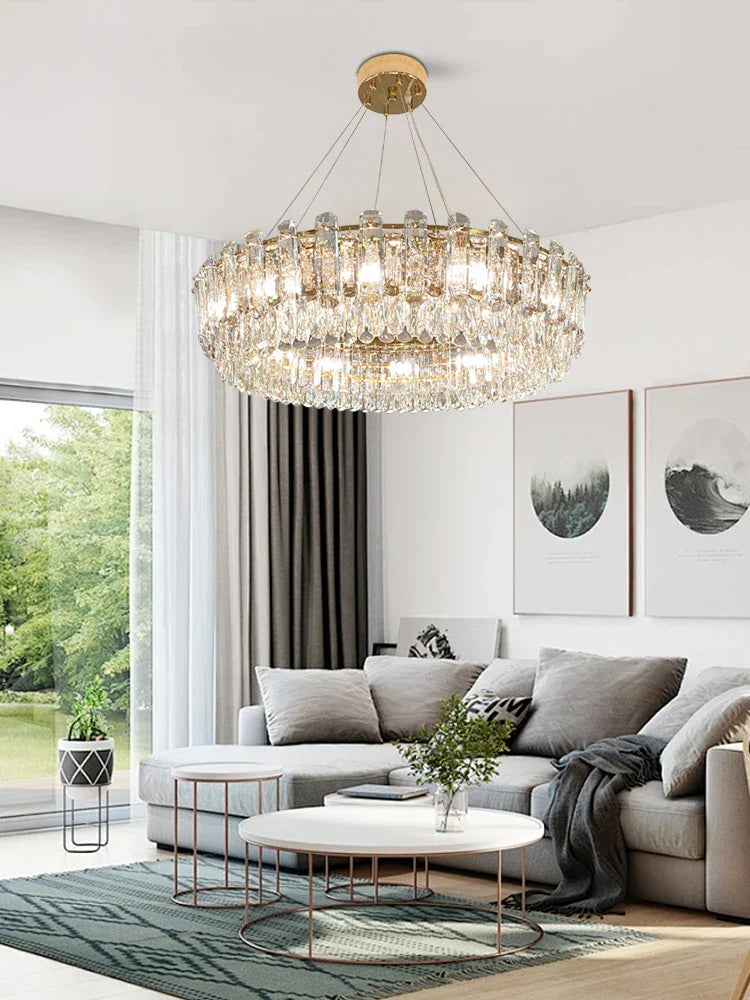 DecorBites™ Clear Crystal Oval Chandelier | Luxury Dining Room Light | Height Adjustable Hanglamp