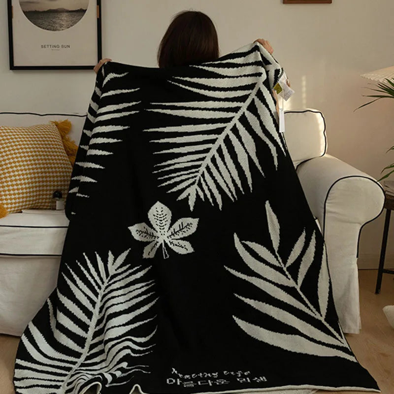 DecorBites™ Knitted Sofa Cover Blanket: Black & White Thin Quilt for Office Nap & Air Conditioning