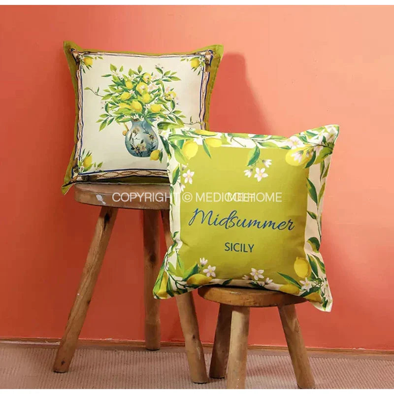 DecorBites™ Lemon Print Chenille Cushion Cover 45x45cm - Waterproof Nordic DecorCase