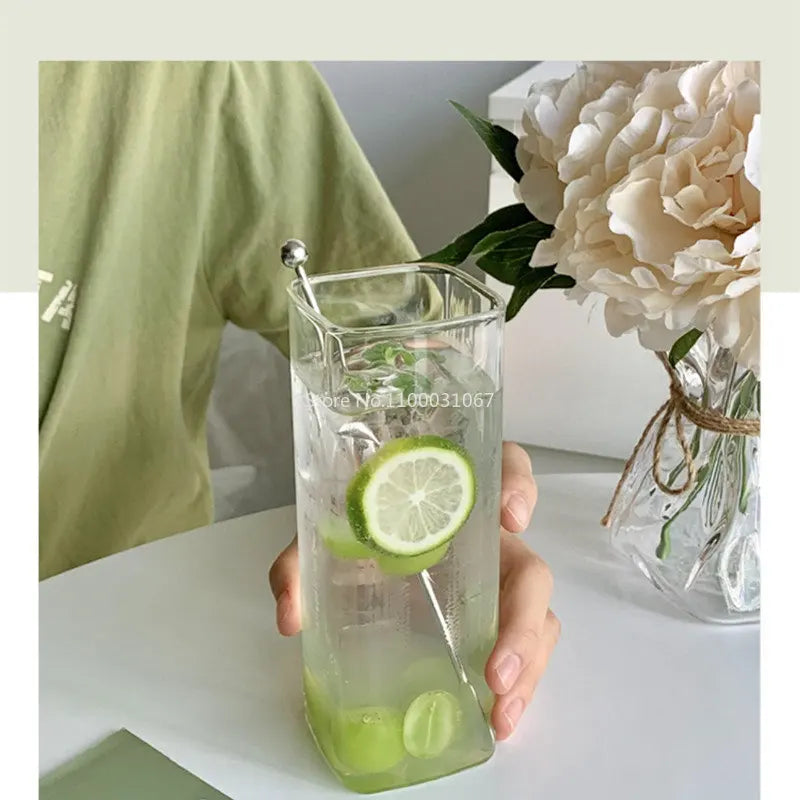 DecorBites™ 500ml Square Glass Juice Cup - Transparent & Heat-Resistant