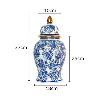 ديكوربايتس™ - برطمان زنجبيل من البورسلين الأزرق والأبيض: مزهرية شاي عتيقة لتزيين المكتب