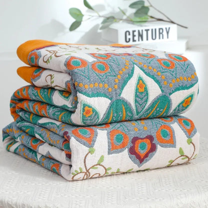 DecorBites™ Boho Mandala Cotton Summer Blanket - Double-Sided Soft Throw for Beds, Sofas