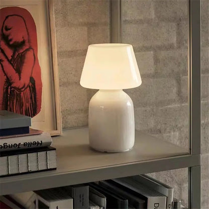 DecorBites™ Apollo Mushroom Glass Table Lamp - White Glass Bedside Night Light