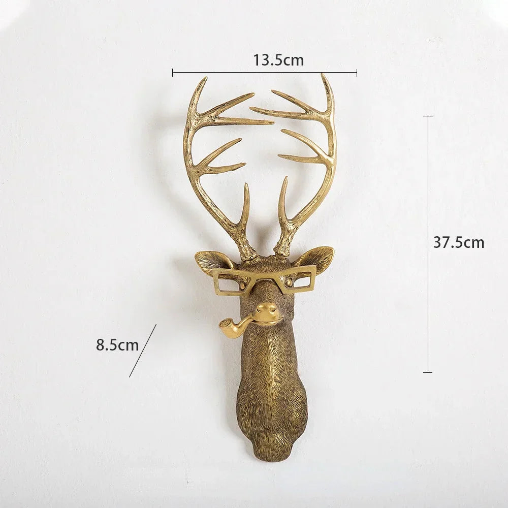 DecorBites™ Golden Deer Head Wall Hook: Antique Bronze Resin Animal Pendant for Stylish Wall Decor