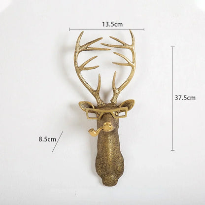 DecorBites™ Golden Deer Head Wall Hook: Antique Bronze Resin Animal Pendant for Stylish Wall Decor