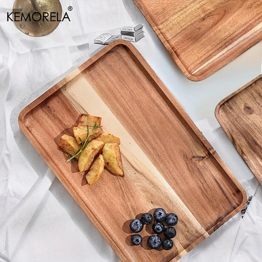 DecorBites™ Acacia Wood Coffee Tray | Versatile Food Serving Tray for Desserts and Tea