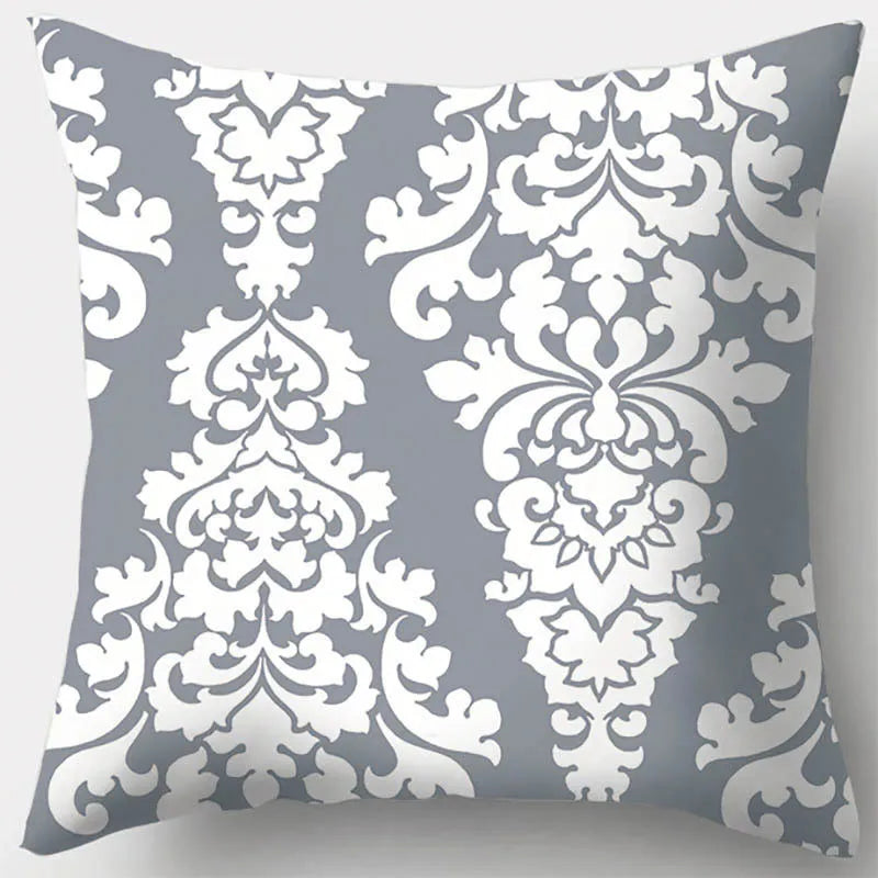 DecorBites™ Grey Geometry Leaves Floral Stripes Plaids Print Lumbar Pillow Case