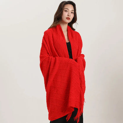 DecorBites™ Knitted Diamond Blanket: Versatile Solid Shawl for Home, Office, Travel