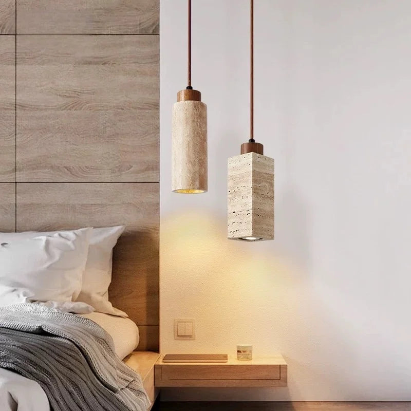 Travertine Stone Pendant Lamp Wabi Sabi Style