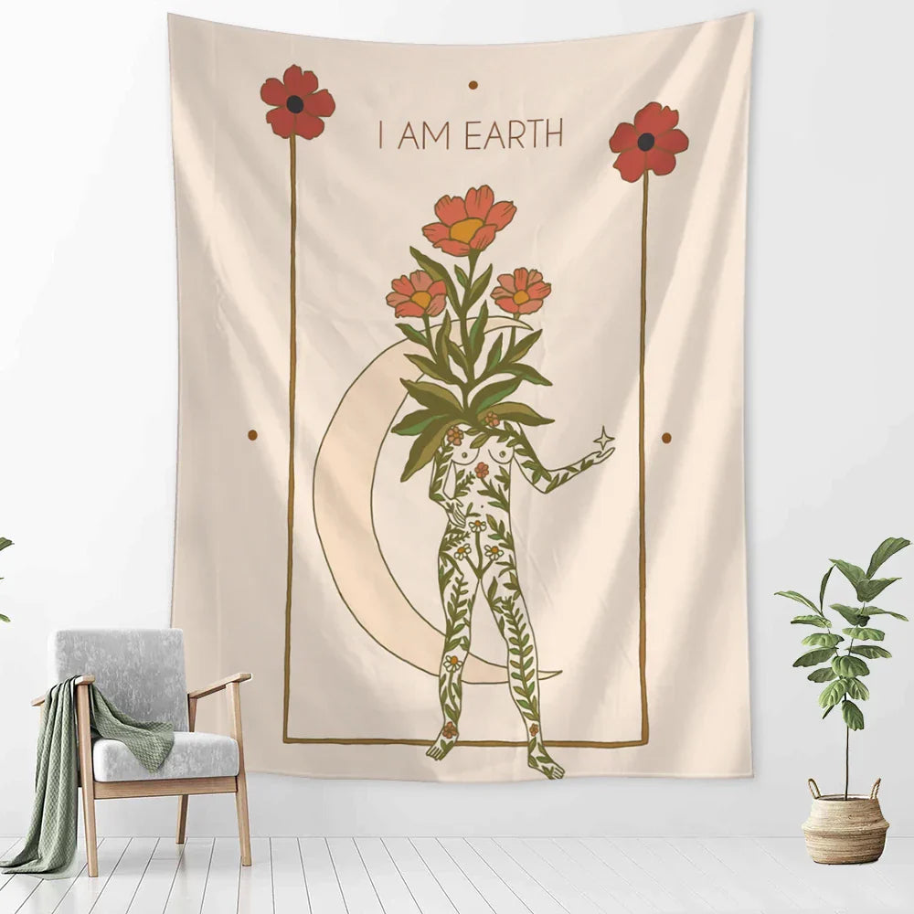 Decobites Botanical Girl Tarot Astrology Tapestry Wall Hanging for Boho Wicca Aesthetic Decor