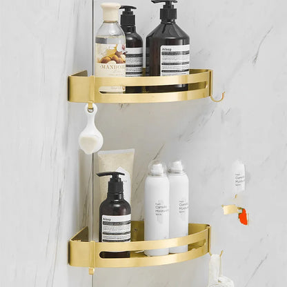 DecorBites™ Brushed Gold Aluminum Bathroom Corner Shelf Wall Mounted Shower Shampoo Holder
