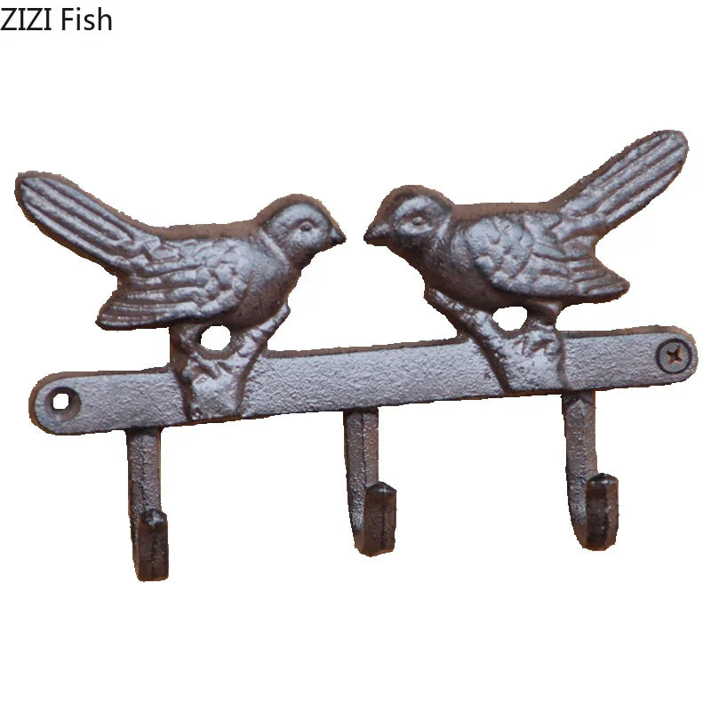 Decorbites™ Vogelhaken-Wandregal | Schwarzes Eisen-Garderobenständer für vintage Outdoor-Dekoration