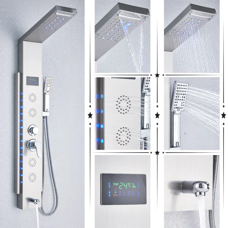 DecorBites™ LED Rainfall Shower Panel System Black/Brushed Finish